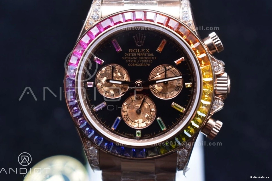 Best A RG 116595RBOW Crystal on Black 428 Edition TWF YG Rainbow Dial Bracelet Daytona Classic 0202